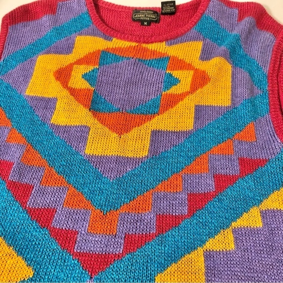 Renee Tener for Jeanne Pierre Multicolor Abstract Knit Linen Blend Sweater Vest - Picture 3 of 6